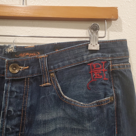 Ed Hardy Love Kills Slowly Embroidered Jeans W36 L34 Rare Distressed Denim Bling - Picture 8 of 8